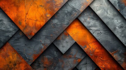 Wall Mural - Strikingly bold chevron pattern with a textured orange and grey surface adding depth and modern aesthetic