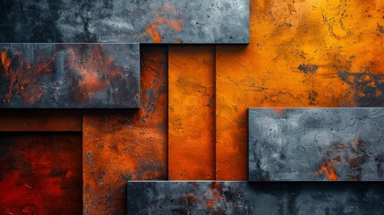 Wall Mural - Vivid orange hues contrast with cool grey textures in a striking abstract pattern, creating a textured 3D look
