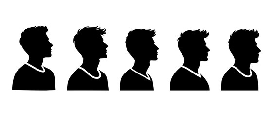 Wall Mural - Man side view profile wearing T-shirt silhouette black filled vector Illustration icon