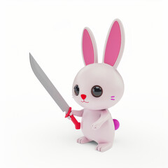 Wall Mural - Cute bunny holding a knife in his paws icon in 3D style on a white background
