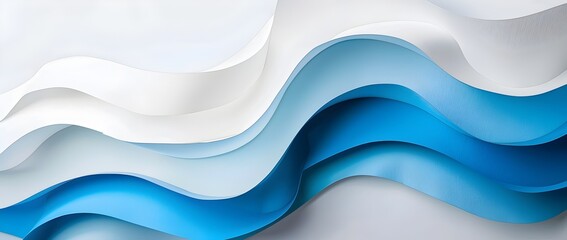 Sticker - Layered Blue and White Paper Craft Abstract Minimalist Wallpaper Background with Elegant Curves and Clean Negative Space