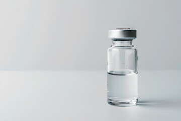 a medical vial filled with a clear liquid, isolated on a white background