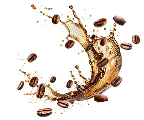 Wall Mural - Roasted coffee beans splashing in delicious coffee, cut out