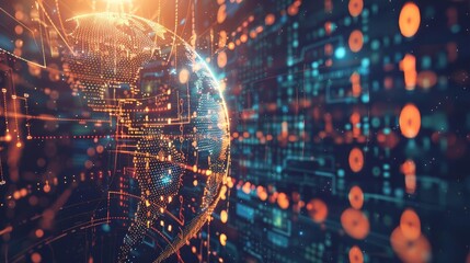 global connectivity and technology concept digital globe surrounded by binary code symbolizing interconnectedness and globalization 3d rendering