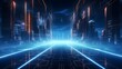 © Studicon - Futuristic cityscape background with glowing blue lines. High-tech skyscrapers. Generative AI.