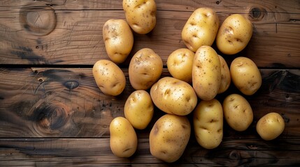 Wall Mural - Potatoes on a wooden table