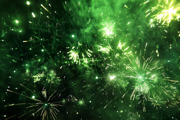 Wall Mural - A green and white fireworks display with many green and white fireworks
