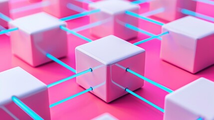 A row of white cubes with blue lines connecting them. The cubes are arranged in a grid pattern