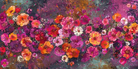 Lush blooms of abstract flora blossoming in a vibrant tapestry, creating a jubilant celebration of color and life in this textured background.