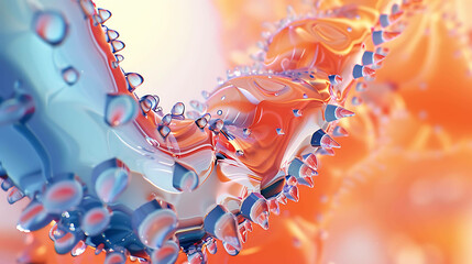 Wall Mural - 3D rendering of a close-up of a blue and orange abstract organic form with a smooth, glossy surface.