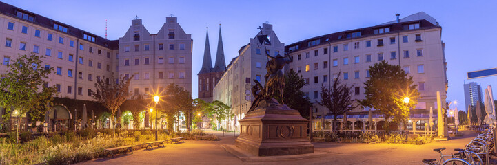 Wall Mural - The old historic Berlin quarter Nikolaivirtel at dawn.