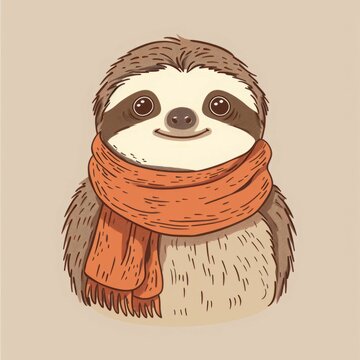 Cute cartoon sloth wearing a scarf. Perfect for children's book illustration.