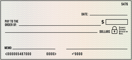 Bank check. Blank Check with Open Space for Your Text