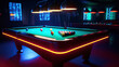 © PhotoWhiz - Neon-Lit Pool Table in a Modern Billiards Room