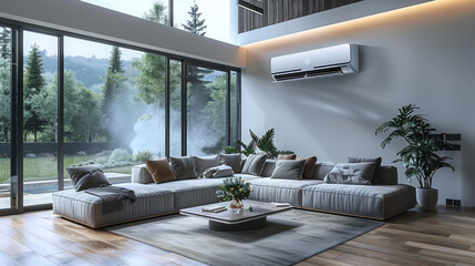 Energy efficient air conditioner with fresh natural in a modern living room