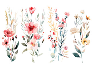 Wall Mural - Set of watercolor wild flower bouquets