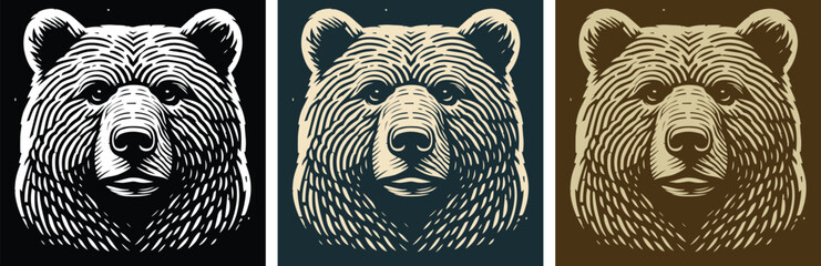 Woodcut Style Bear Face - Vector