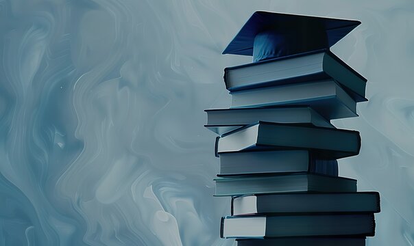 A thick stack of black books on a textured background