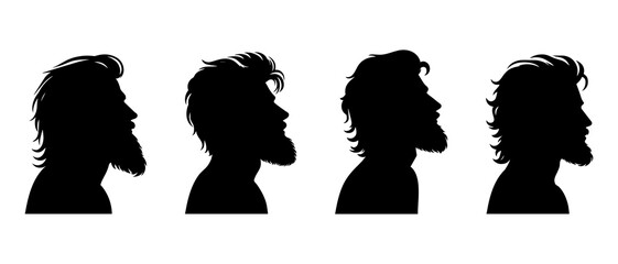 Wall Mural - Bearded Man side view profile  silhouette black filled vector Illustration icon