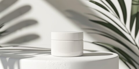 Canvas Print - A white jar of cream or with cosmetic product sits on a white pedestal