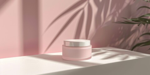 Poster - A small pink container of makeup sits on a white surface