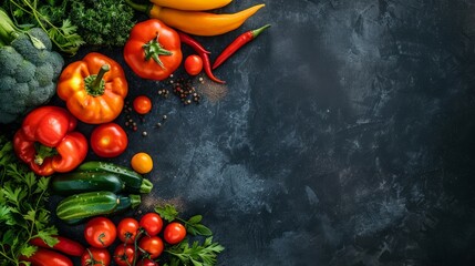Wall Mural - Assortment of colorful and nutritious healthy food dishes, top view with space for text - fresh and vibrant meal options for wellness and balance
