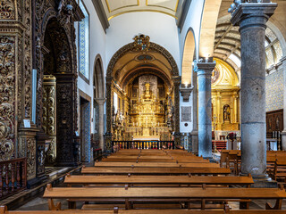 Wall Mural - Interior of Faro Cathedral, Se Catedral in Faro, Algarve, Portugal. With walls finely decorated by azulejos tiles.