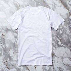 Canvas Print - Plain White T-Shirt on Marble Background, Perfect for Mockups and Design Templates