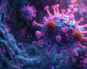 Wall Mural - A virus is shown in a purple and pink color