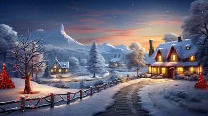 Wall Mural - Fantasy winter landscape. Christmas background.