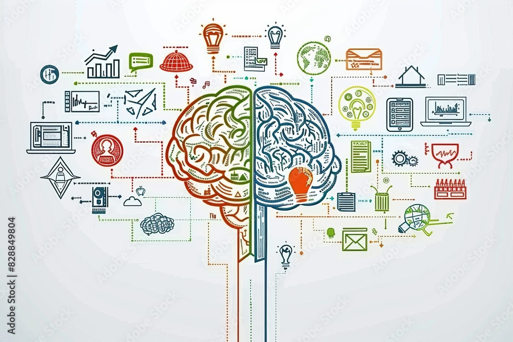 Iconic representations of human brain functions, detailed symbols set ...