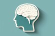 © Leo - Minimalist brain and head outline on teal background, highlighting mental health and cognitive processes