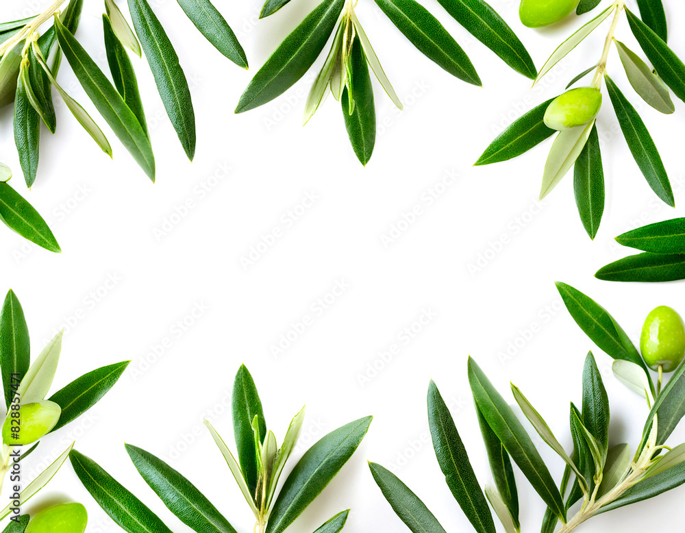 Horizontal rectangular frame with olive branches going towards the ...