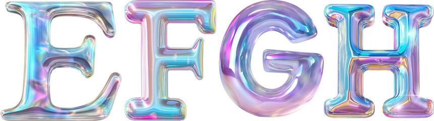 glossy alphabet,E,F,G,H isolated on white background