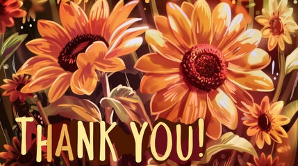 Vibrant Orange Flowers with Thank You Message Illustration