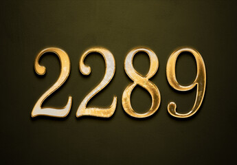 Old gold effect of 2289 number with 3D glossy style Mockup.	