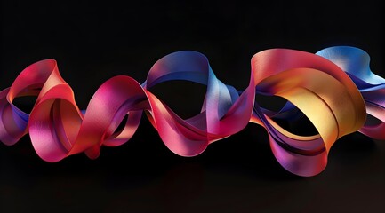 Wall Mural - 3d render of colorful abstract twisted ribbon on black background, 
