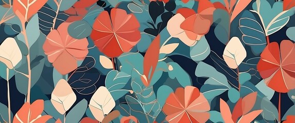 Seamless pattern of poppy flowers and leaves, flowers wallpaper