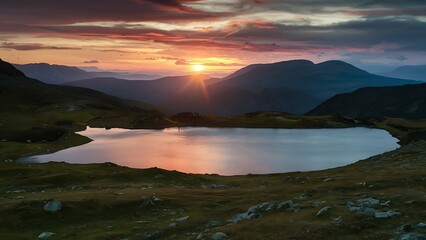 Wall Mural - tranquil mountain lake at sunset summer landscape