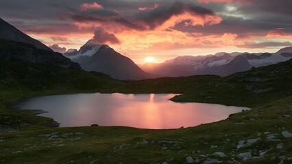 Wall Mural - tranquil mountain lake at sunset summer landscape