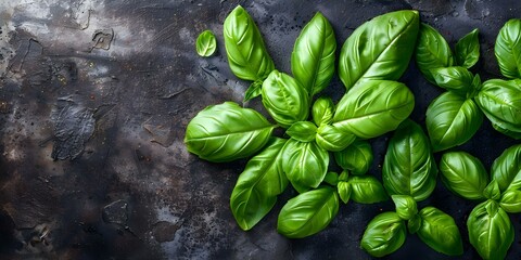 Wall Mural - Background of fragrant basil leaves. Concept Herbal Garden, Aromatherapy, Fresh Ingredients, Cooking Inspiration, Natural Health