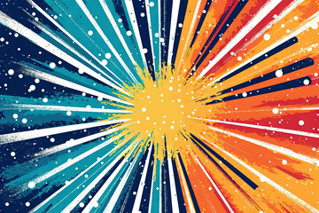 Wall Mural - Sun burst in retro style with grungy dots. Vintage sun rays background..