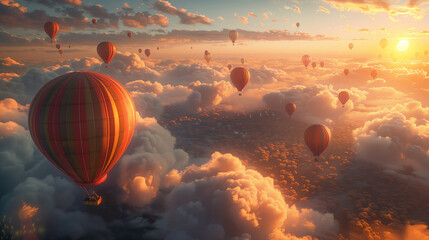 Wall Mural - hot air balloon in the sky in sunset