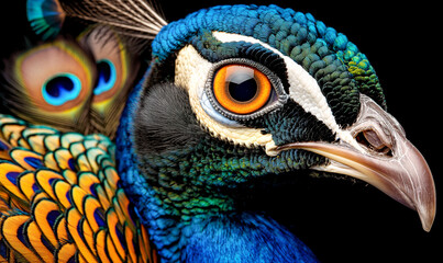 Wall Mural - ai generated illustration of a close-up of a vibrant peacock