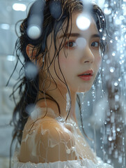 Wall Mural - portrait of a woman in shower