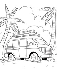 Wall Mural - summer travel picnic van coloring page