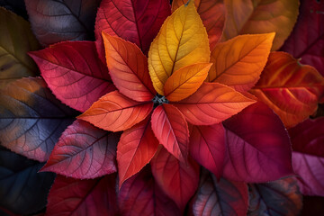 Wall Mural - AI generated illustration of vibrant orange leaves in closeup