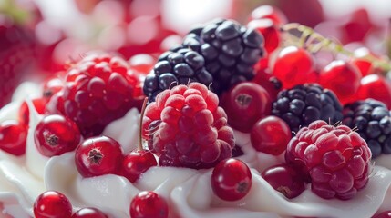 Wall Mural - Background of a dessert featuring red berries and cream fruit