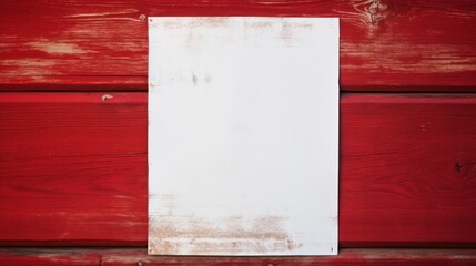 Wall Mural - Blank paper sheet on old red wooden wall.