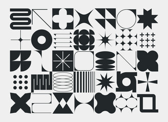 Wall Mural - Set of neomodern geometric shapes. Brutalism, futuristic, memphis pattern ackground. Collection of black brutalism, geometric abstract shapes. Modern design for cards, invitation, branding, banner